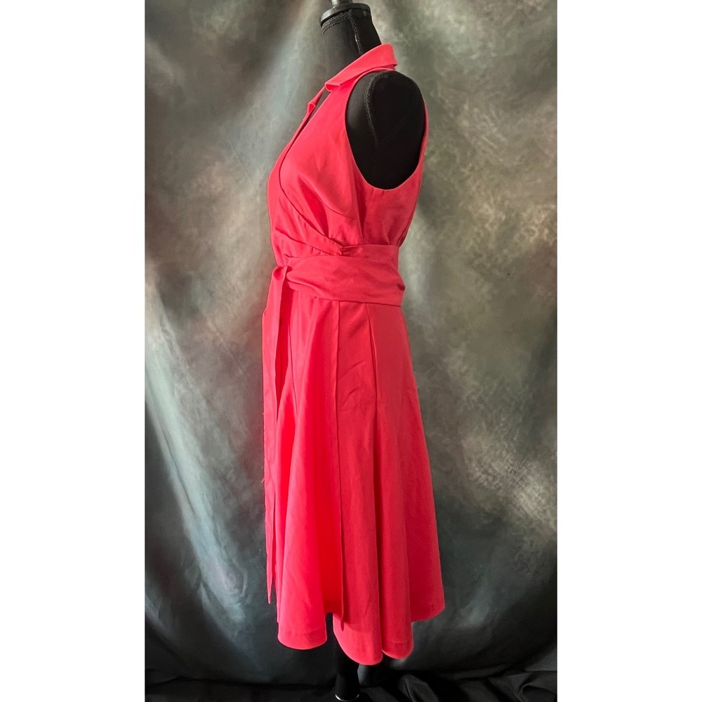 Lauren Ralph Lauren Pink Wrap‎ Dress Size 10 Sleeveless Collar Midi Elegant - Picture 2 of 6